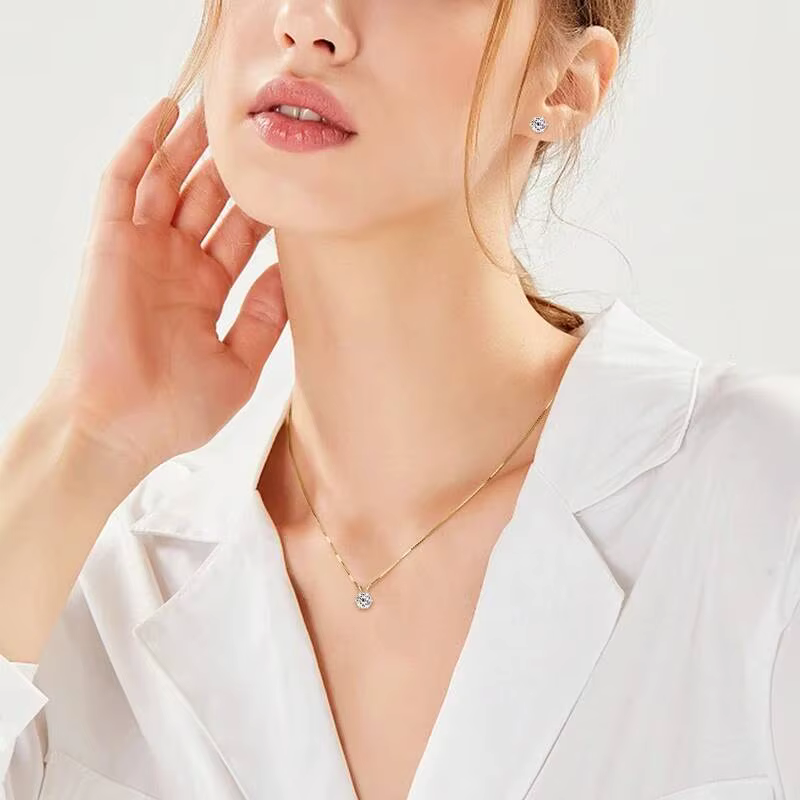 Ensemble de boucles d'oreilles et collier en argent 925 plaqué or avec moissanite pour femmes et hommes