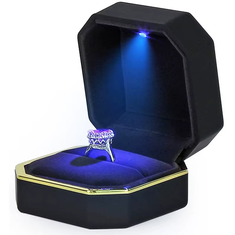 Boîte à bijoux LED en velours de luxe avec lumière