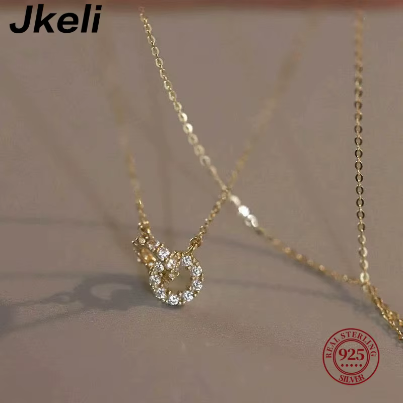 Jkeli coréen exquis pavé cristal géométrie S925 en argent Sterling pendentif collier femmes mode charme fête bijoux