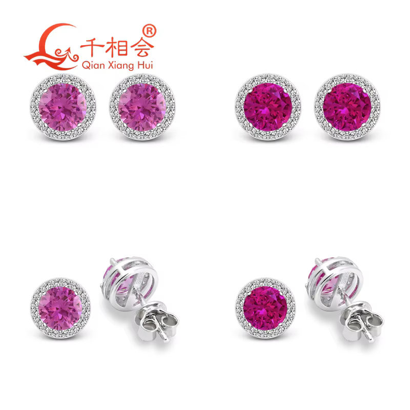 Boucles d'oreilles halo en pierres précieuses créées en laboratoire