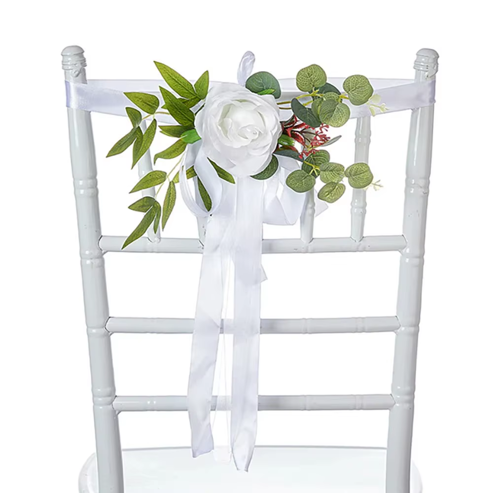 6 pièces de fleurs décoratives blanches pour dossier de chaise de mariage