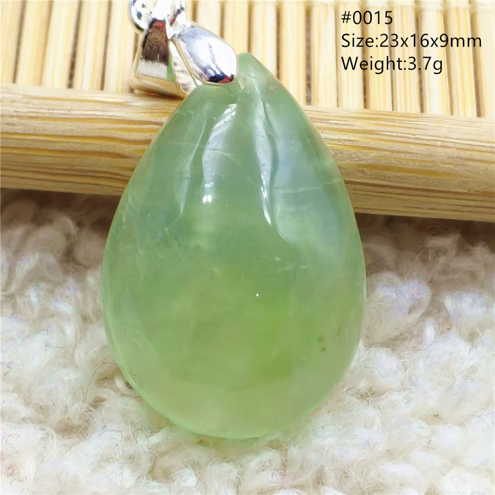 Collier pendentif goutte d'eau en cristal de préhnite vert naturel