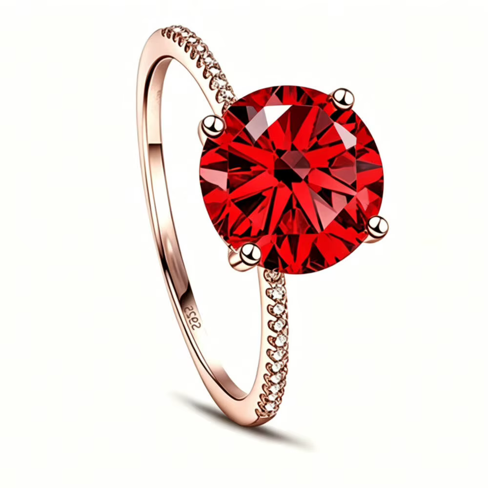 Bague fine en argent 925 avec moissanite multicolore taille ronde D VVS1