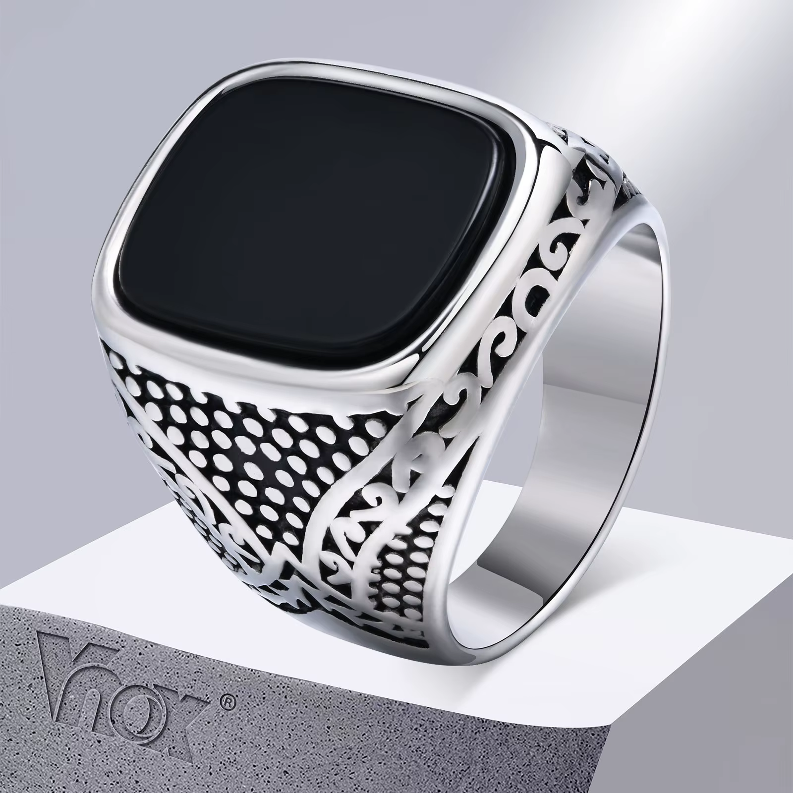Vnox Rock Punk Onyx Stone Bagues pour hommes