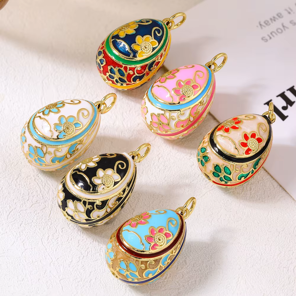 Juya 18K véritable plaqué or artisanat émail décorations fournitures creux ovale fleur royale breloques pour bricolage fabrication de bijoux de luxe