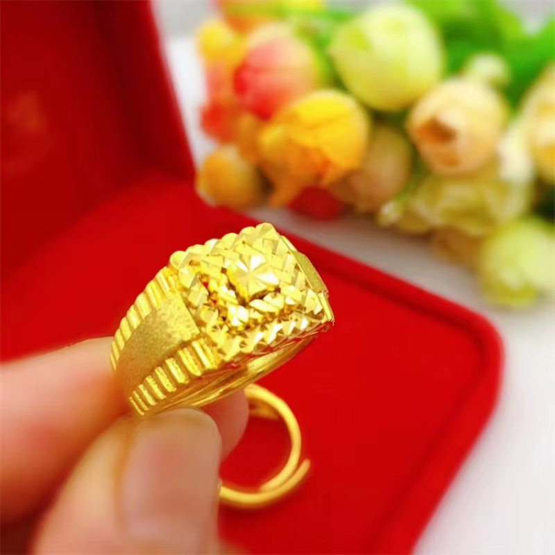 Bague trapézoïdale ajustable de style pagode pour homme, en or véritable 24 carats, de luxe – Bijoux fins haut de gamme
