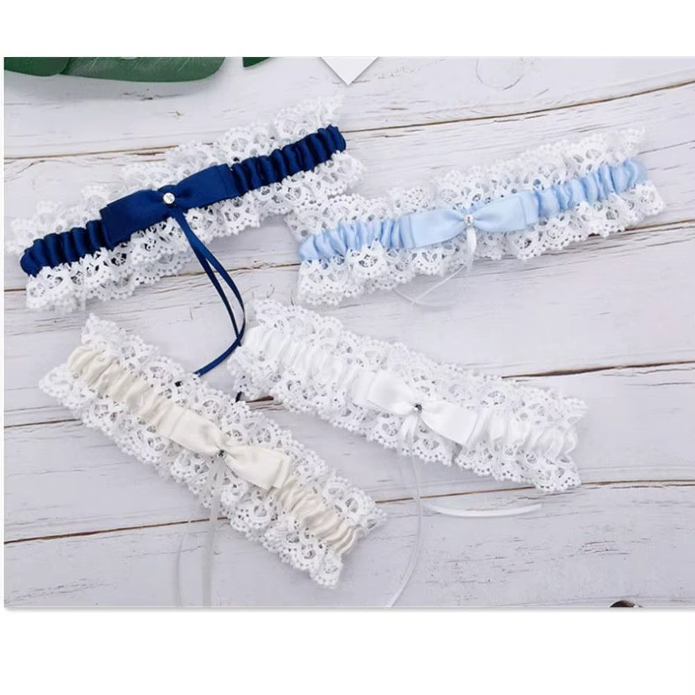 Ceinture de jarretelles bleu en dentelle florale pour femmes