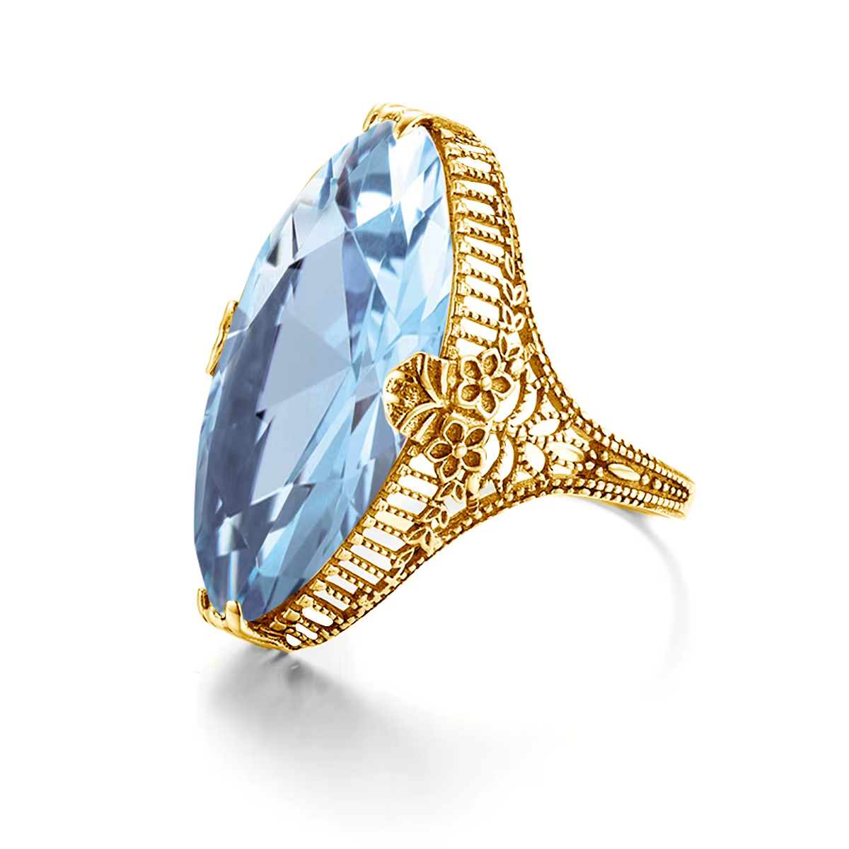 Bague de cocktail royale vintage en argent sterling 925 véritable avec grande pierre ovale en aquamarine bleu ciel pour femme