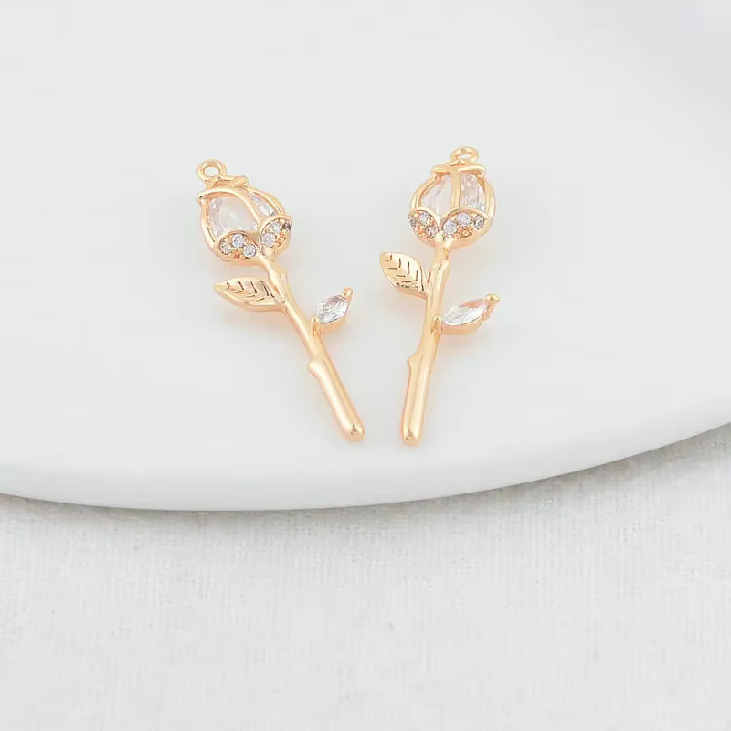 9.5*29MM 14K couleur or laiton avec Zircon fleurs breloques pendentifs collier boucles d'oreilles fabrication de bijoux fournitures accessoires