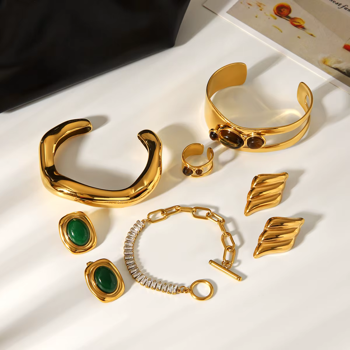 Bracelet en pierre naturelle française plaqué or 18 carats PVD
