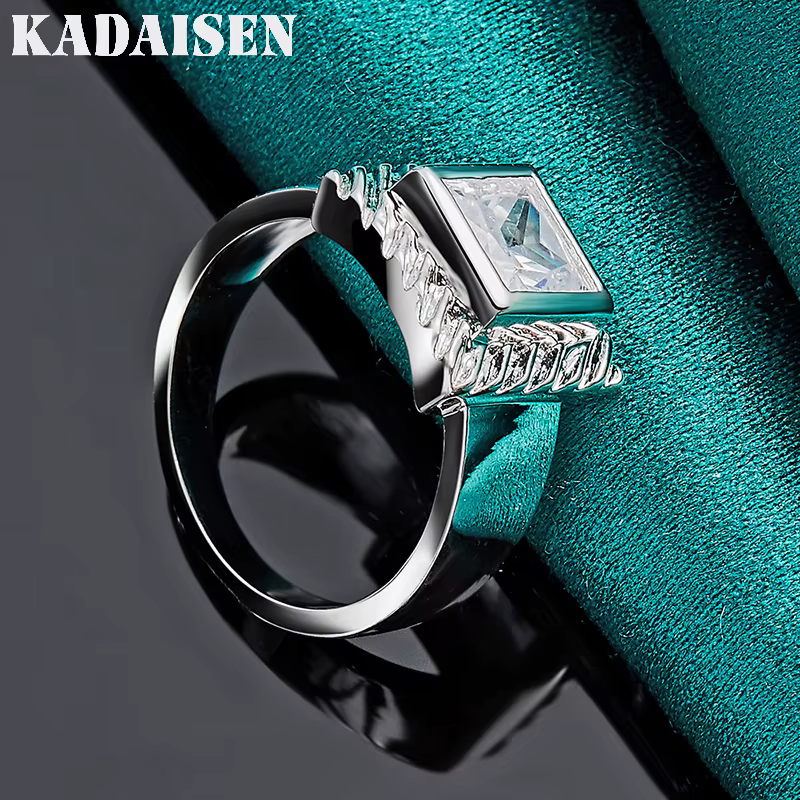 Zircon carré en argent sterling 925 7-10 # Bague pour femme