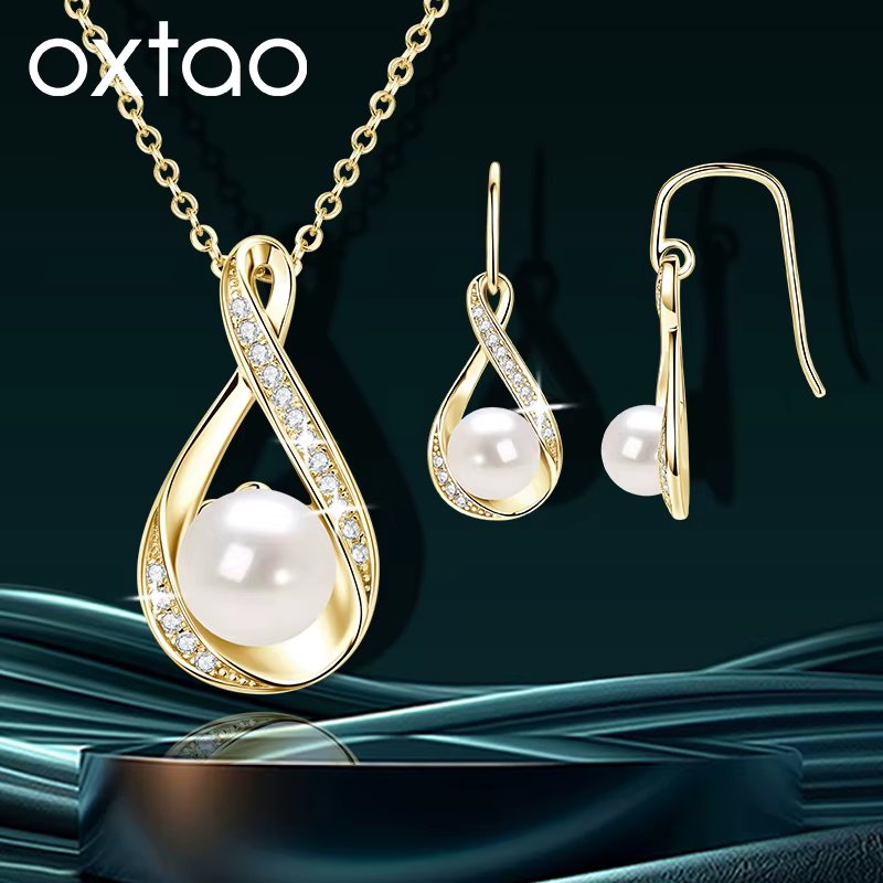 OXTAO – collier et boucles d'oreilles en perles Moissanite pour femmes