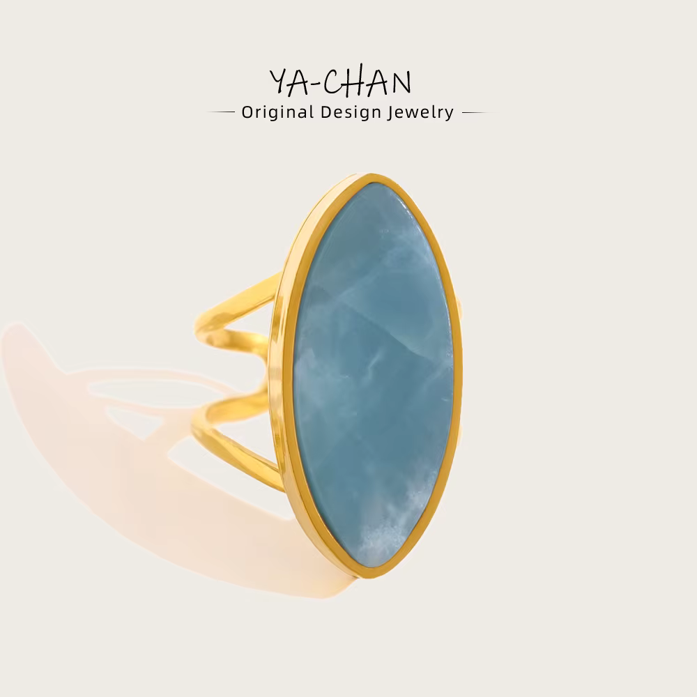YACHAN Bague de luxe vintage pour femmes en pierre naturelle et acier inoxydable