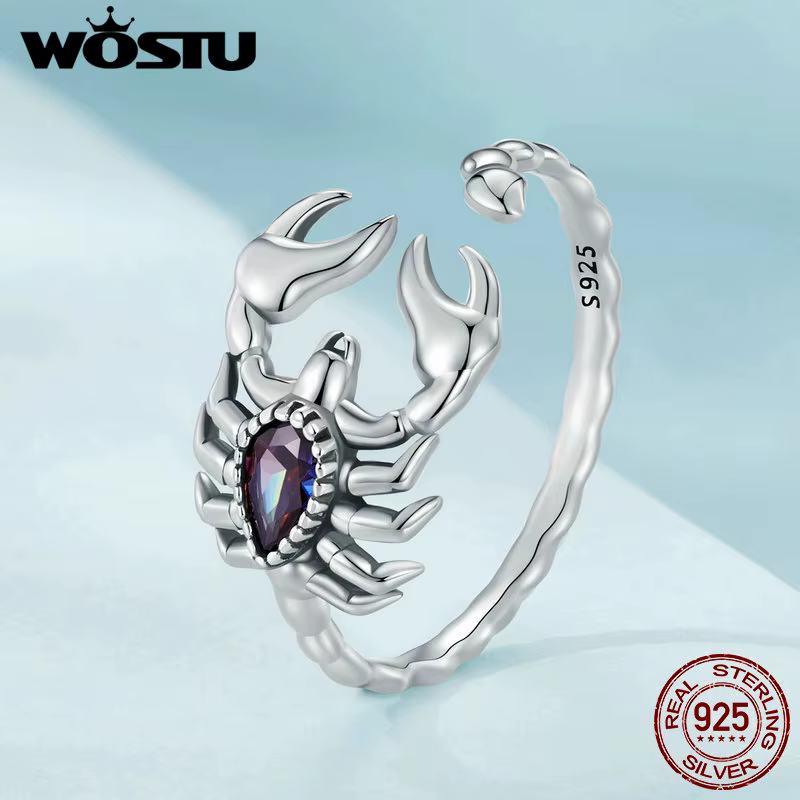 WOSTU 925 argent Sterling rétro Scorpion anneaux femmes créatif désert Animal arc-en-ciel mystique cristal Punk anneau fille Hip Hop cadeau