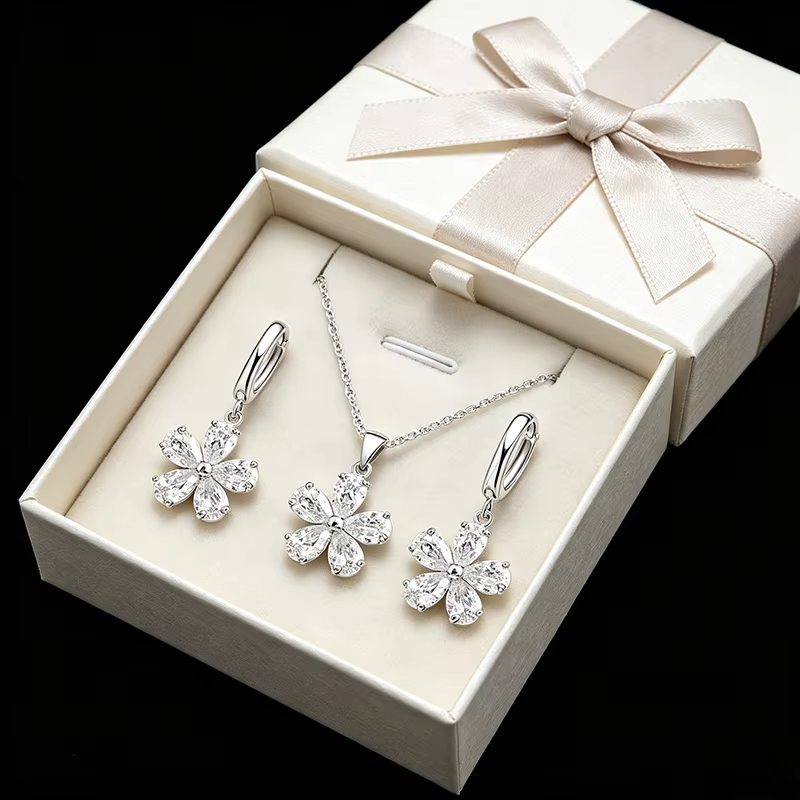 Parures de bijoux de mariage en argent sterling 925 pour femmes