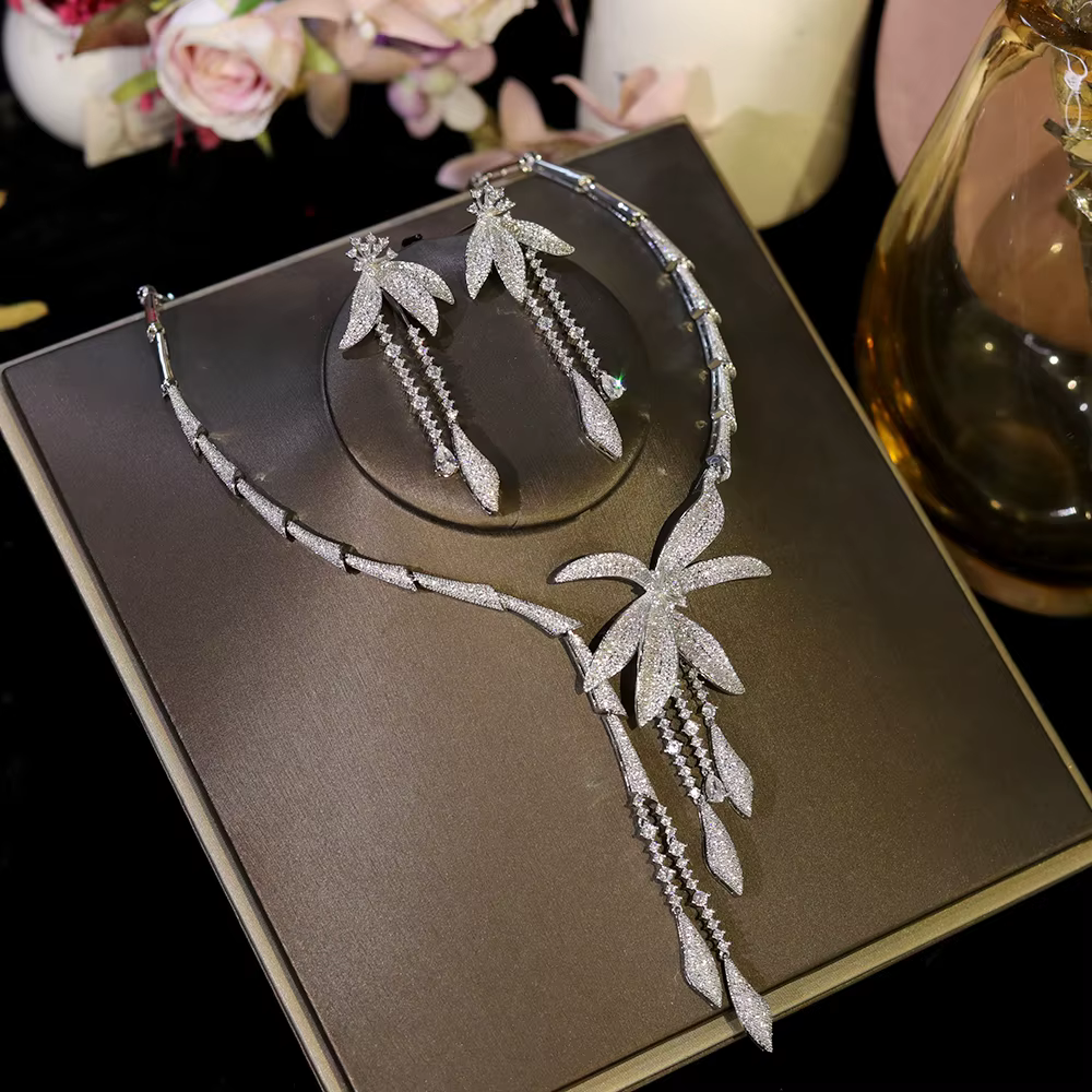 Ensemble de collier de fleurs en Zircon pour fête de mariage