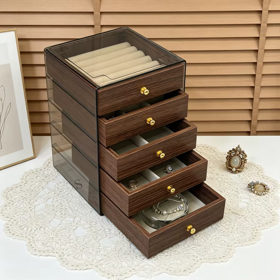 Boîte à bijoux en bois de noyer à cinq couches