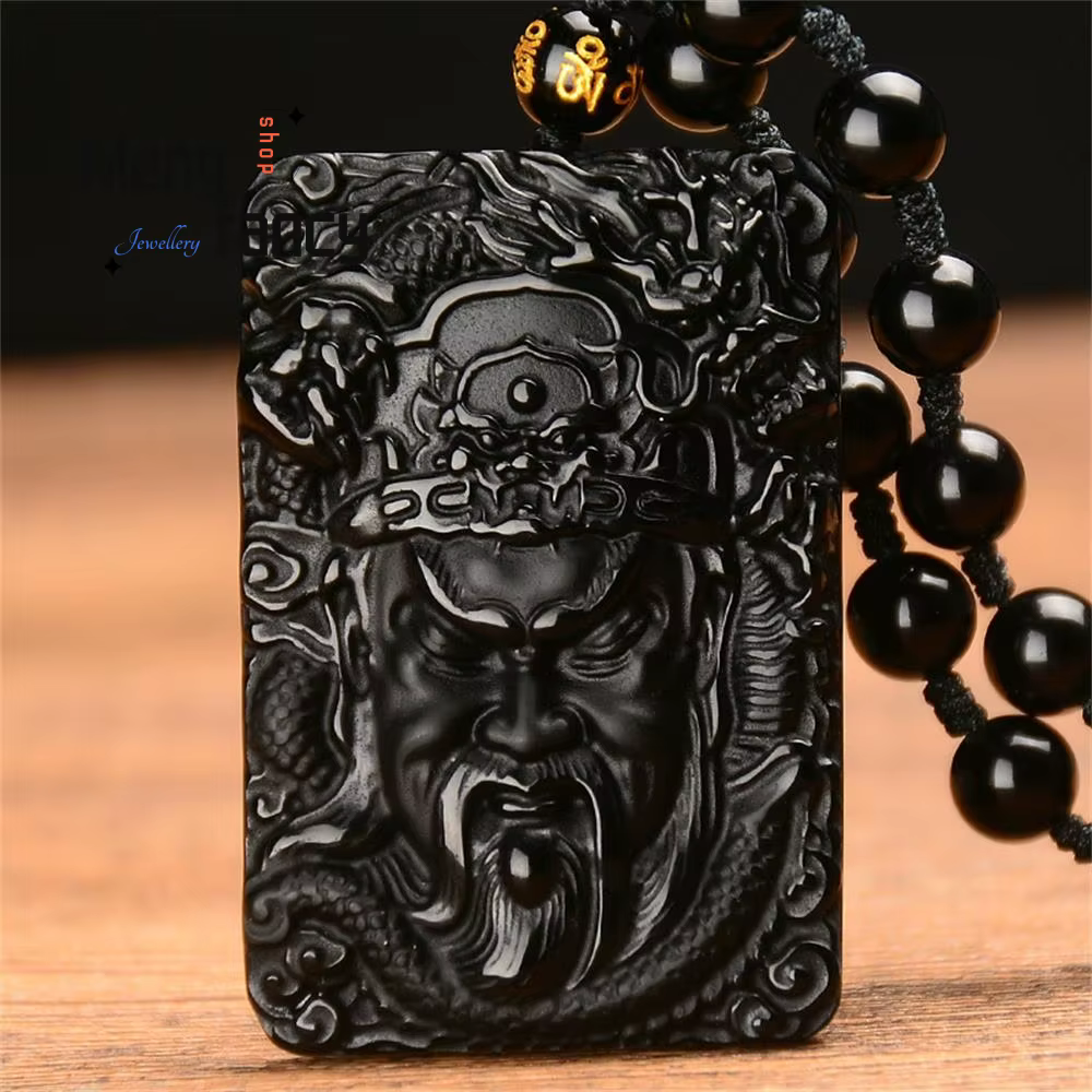 Obsidienne naturelle "domineering" dieu martial de la richesse Guan Gong pendentif mascottes exquises bijoux de mode populaires cadeaux de vacances