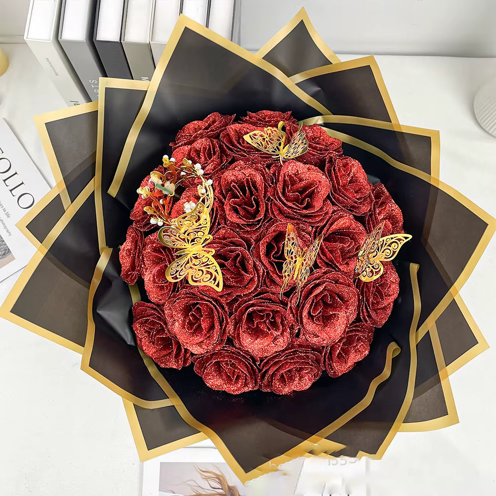 Bouquet de Roses à paillettes rouges