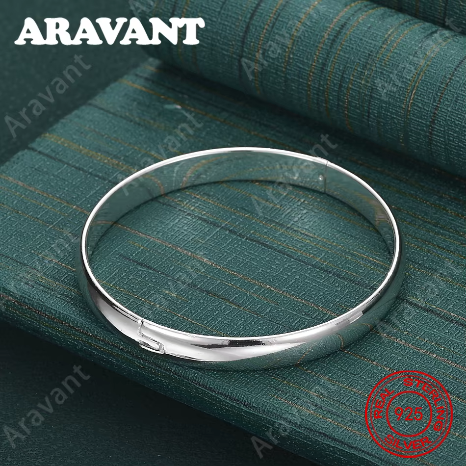 Bracelet rond lisse géométrique en argent Sterling 925