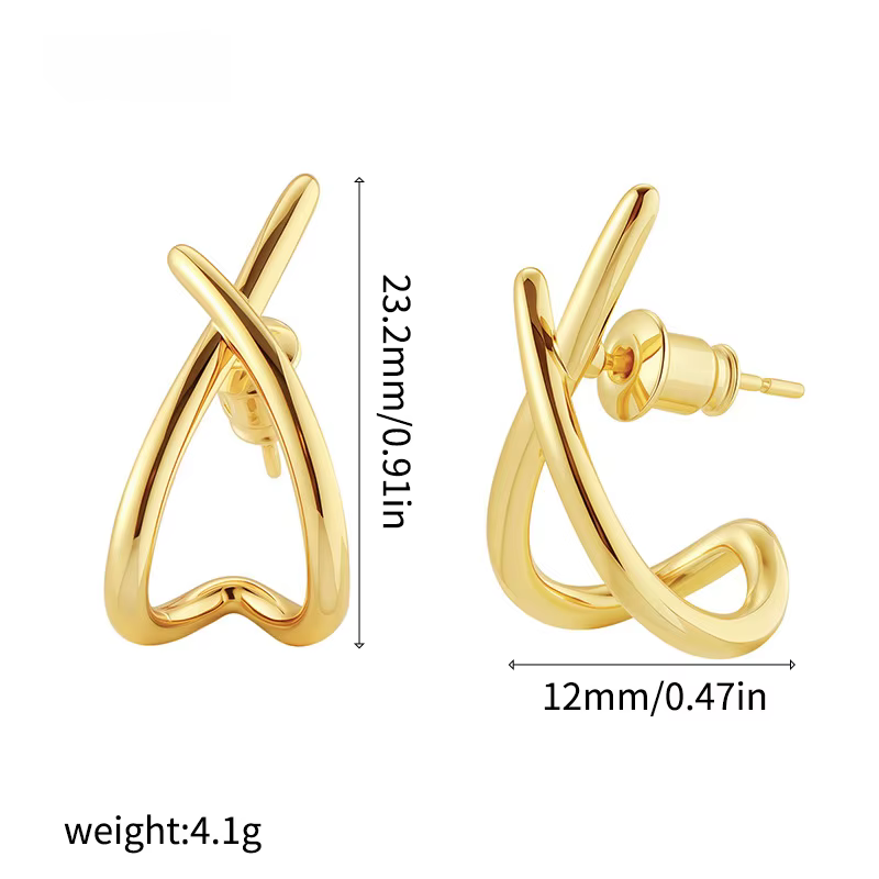 Boucles d'oreilles croisées en acier inoxydable pour femmes et filles