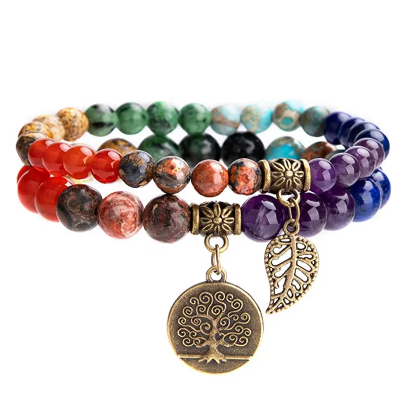 2 pièces/ensemble Chakra arbre de vie Bracelets pierre naturelle Reiki énergie de guérison perlée Couple