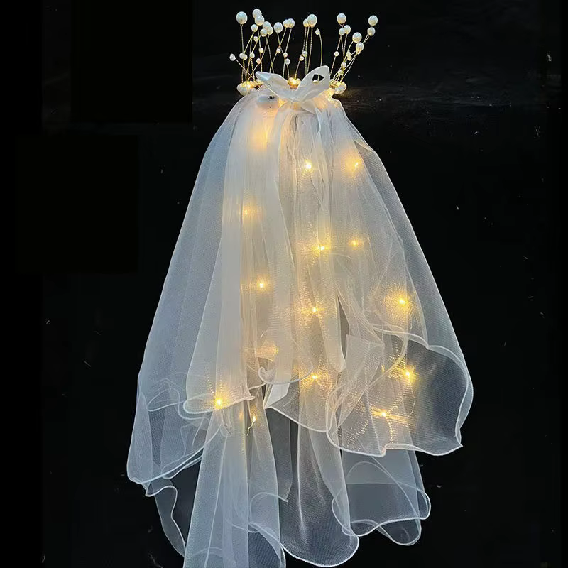Voile lumineux LED blanc à 2 niveaux avec épingle à cheveux