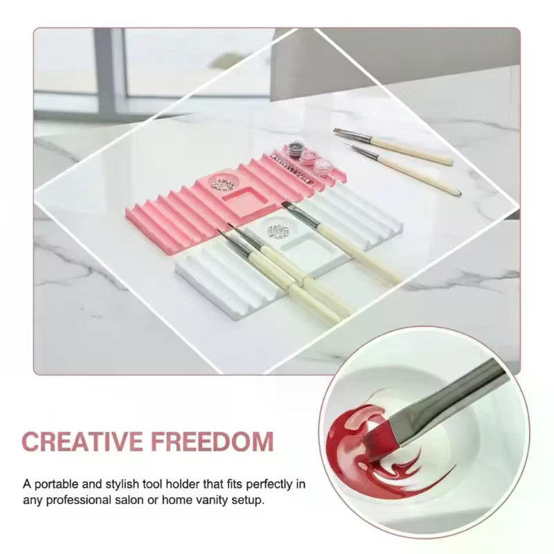 Palette de mélange pour nail art style salon avec support intégré pour stylo et pinceau – Compagnon idéal pour les
