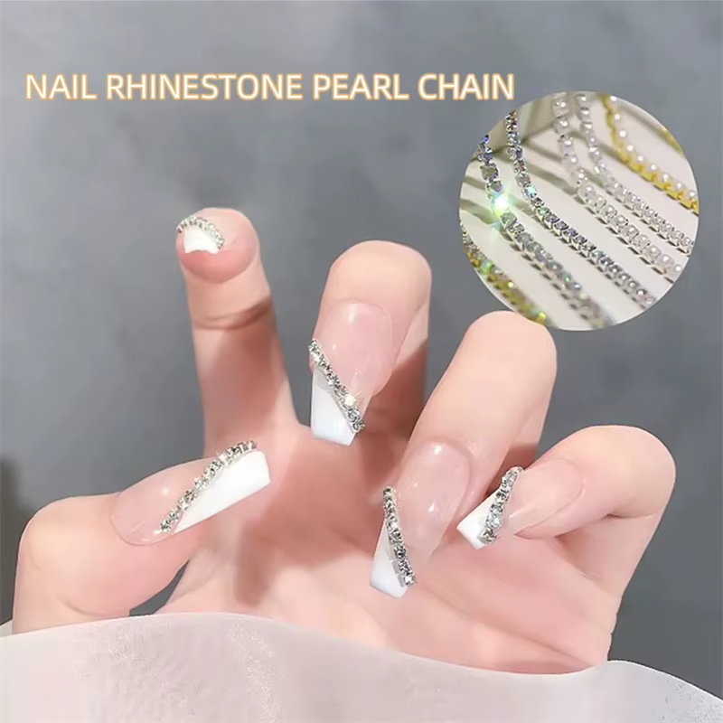 RSNAIL 1pc doré argenté Nail Art chaînes décorations 90cm