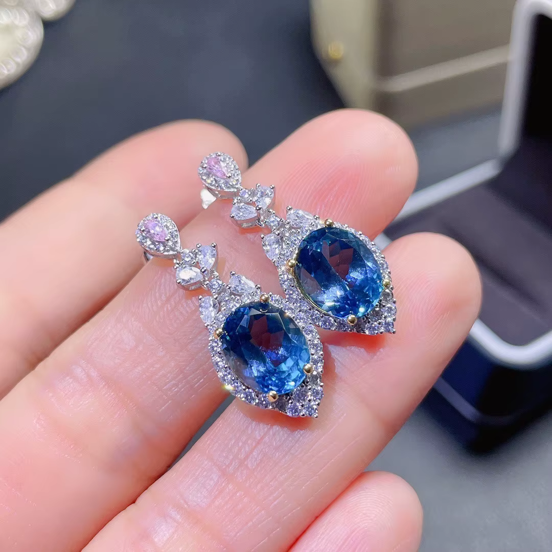 Boucles d'oreilles en argent regardé 100% véritable saphir naturel
