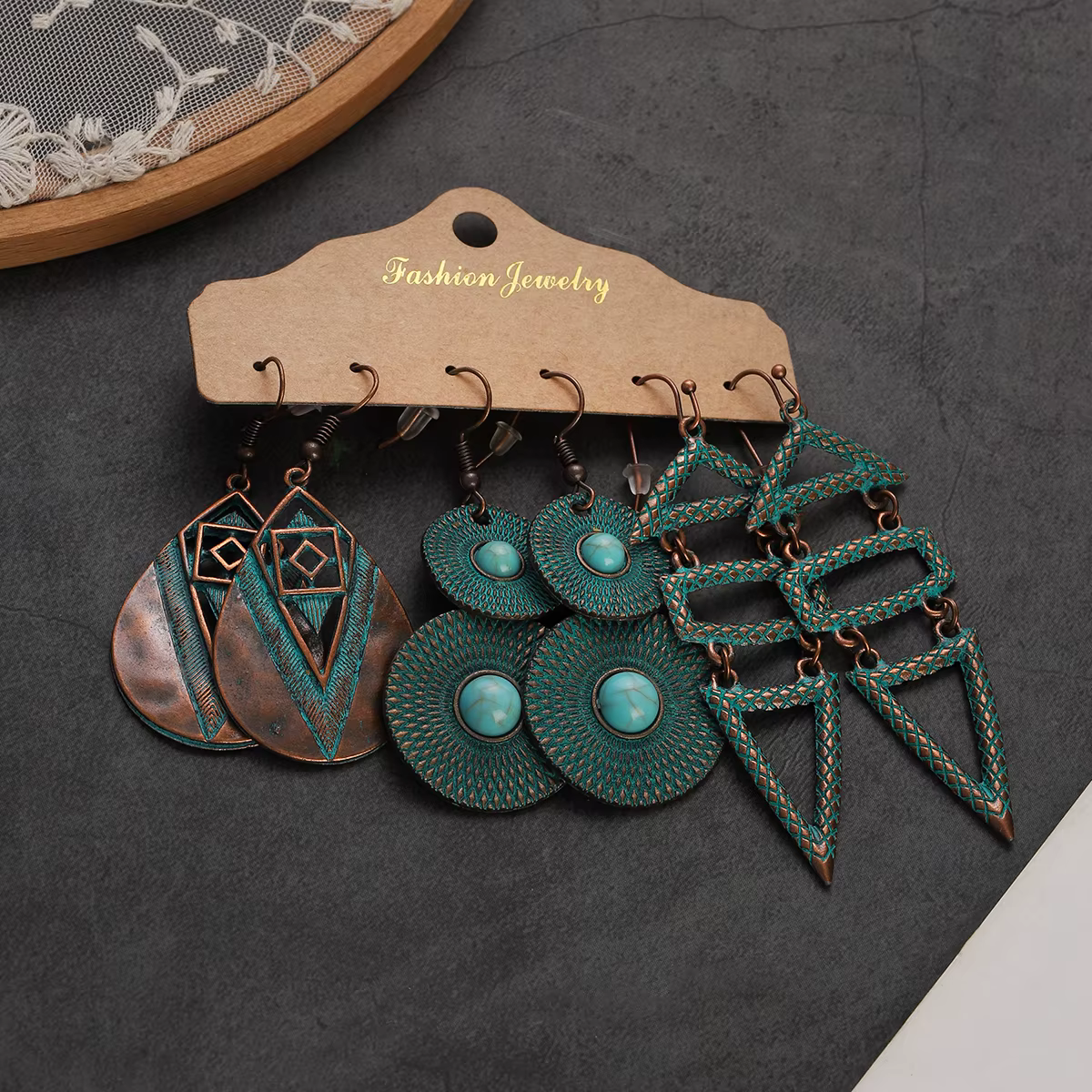 Vintage 2024 boucles d'oreilles ensembles Pendientes ethnique Bronze géométrique Triangle rond pendentif