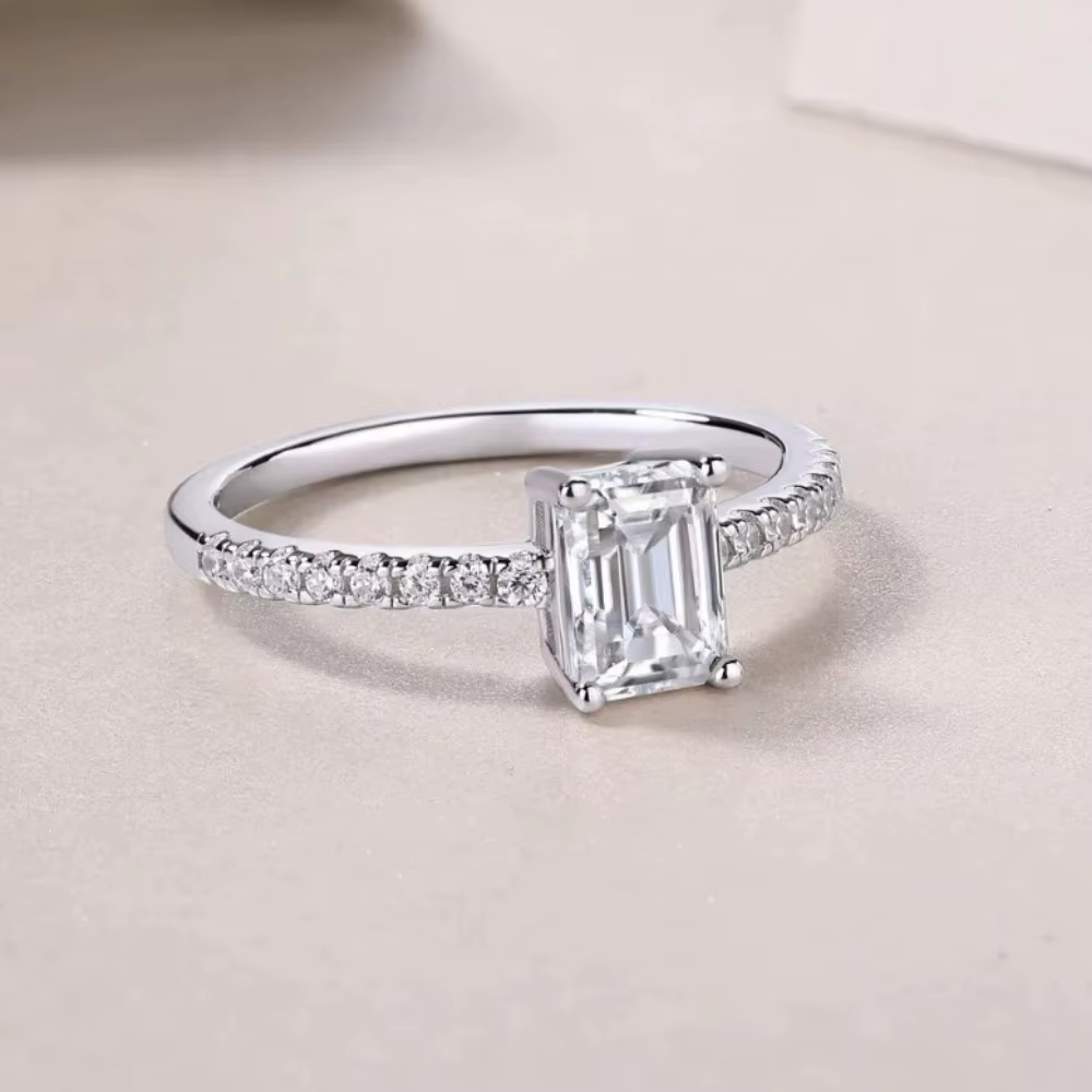 M-JAJA Bague de fiançailles en moissanite taille émeraude 1CT pour femmes, alliance de mariage en argent sterling 925, bijoux de fête de mariage pour la mariée