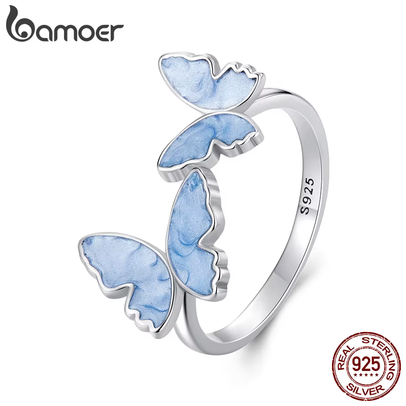 BAMOER – bague réglable papillon bleu en argent Sterling 925