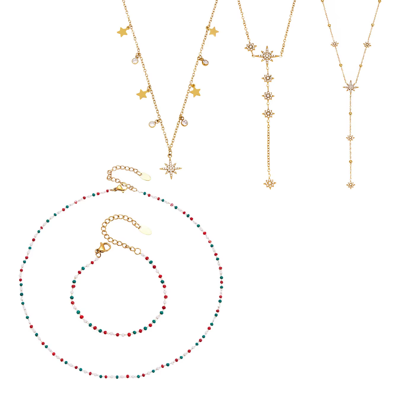 Collier étoile du Nord en acier inoxydable 316L plaqué or 18 carats avec zircon