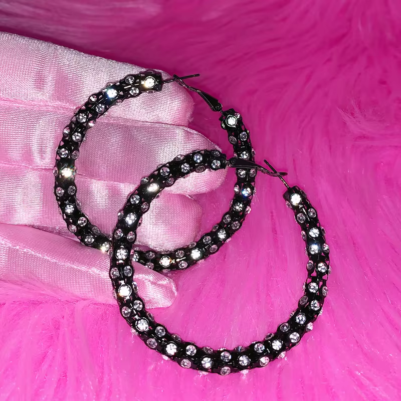 Y2K – boucles d'oreilles noires en cristal brillant