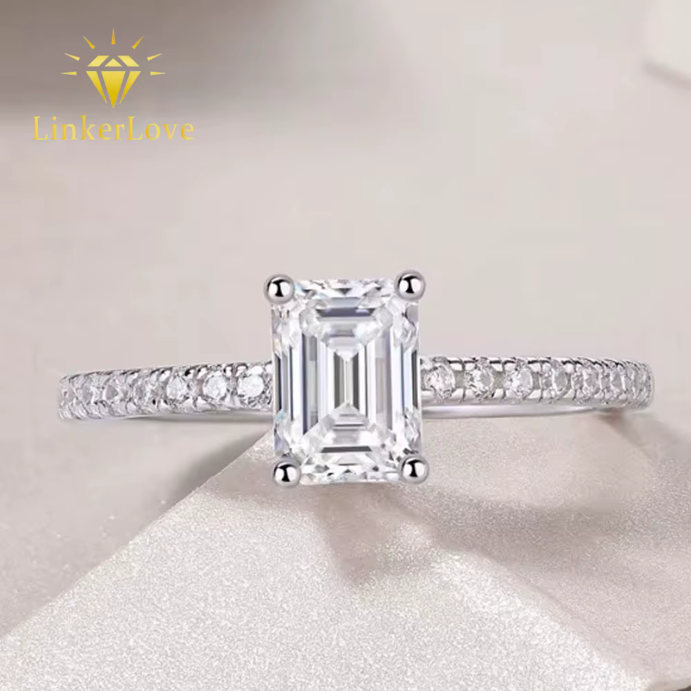 M-JAJA Bague de fiançailles en moissanite taille émeraude 1CT pour femmes, alliance de mariage en argent sterling 925, bijoux de fête de mariage pour la mariée