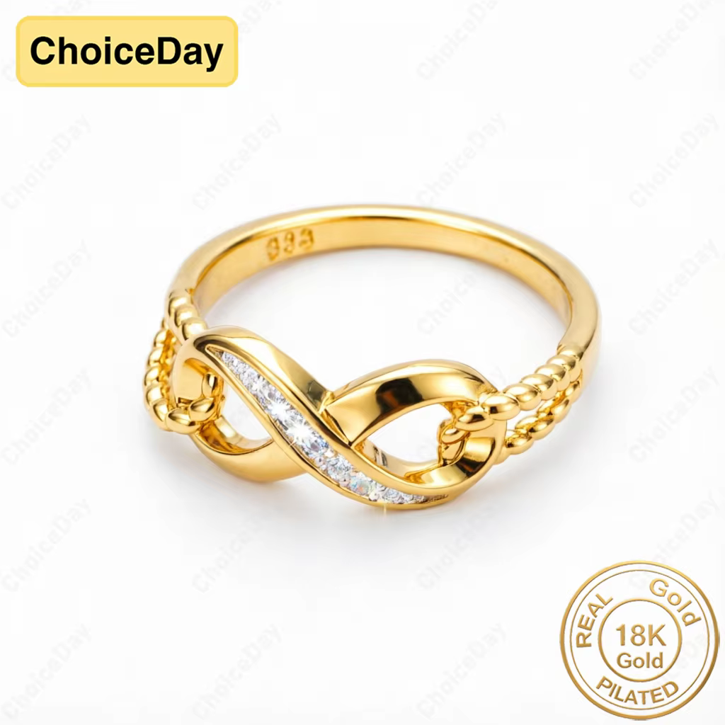 Bague élégante en or plaqué 18 carats avec symbole de l'infini et zircon pour femme - Bijou élégant pour mariage ou fête