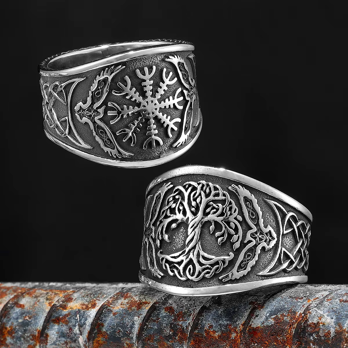 Bague Viking Arbre de Vie en Acier Inoxydable pour Homme