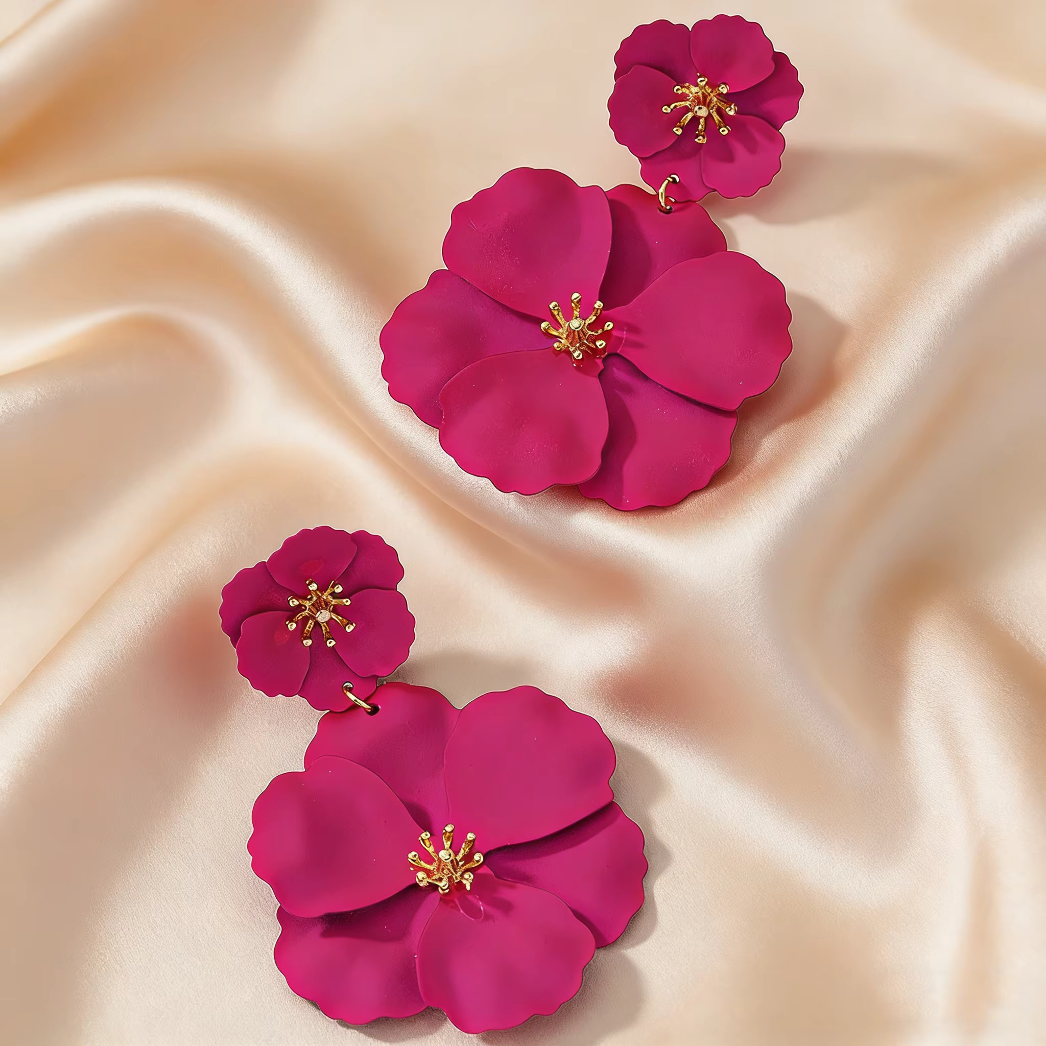 Boucles d'oreilles pendantes à fleurs multiples exagérées