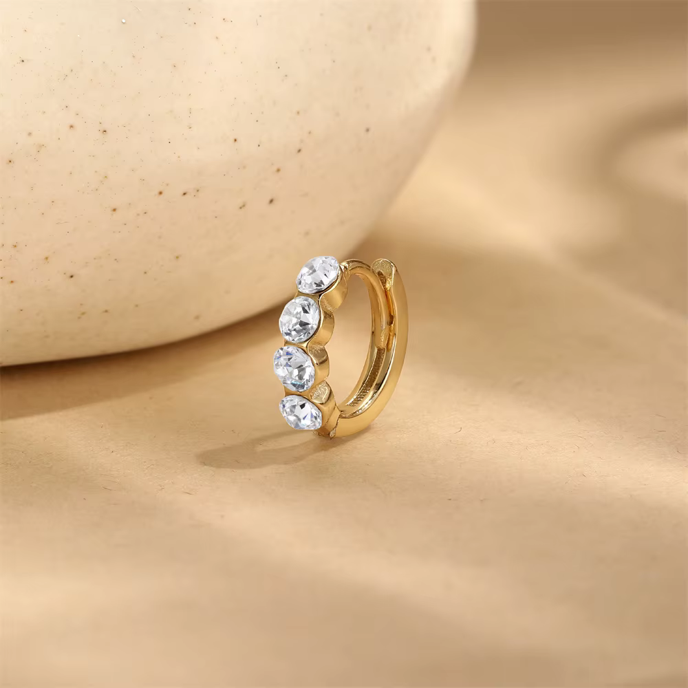 Aide S925 Argent Sterling Zircon Pavé Boucles d'oreilles créoles clicker Huggie pour piercing Daith