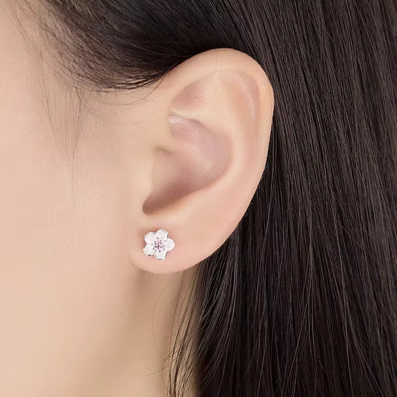 Réel 925 en argent Sterling cristal bijoux nouvelle fleur boucles d'oreilles pour les femmes dame