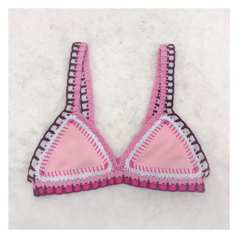 Rose fait à la main Crochet Bikinis ensemble maillots de bain Boho maillot
