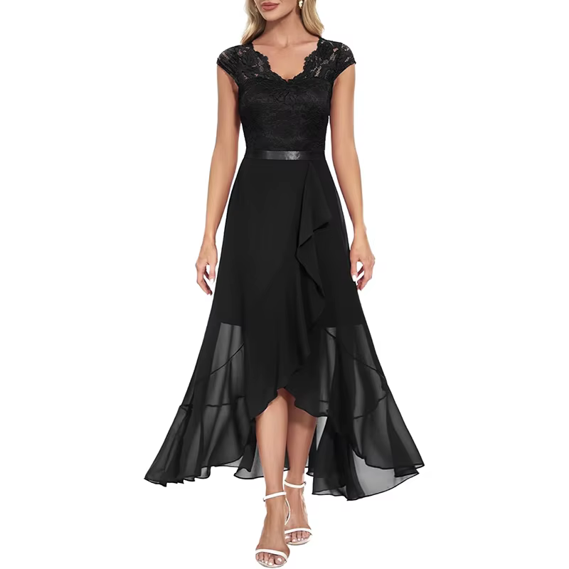 Invité de mariage Hi-Lo dentelle florale bal Cocktail robe de demoiselle d'honneur formelle nouvelle
