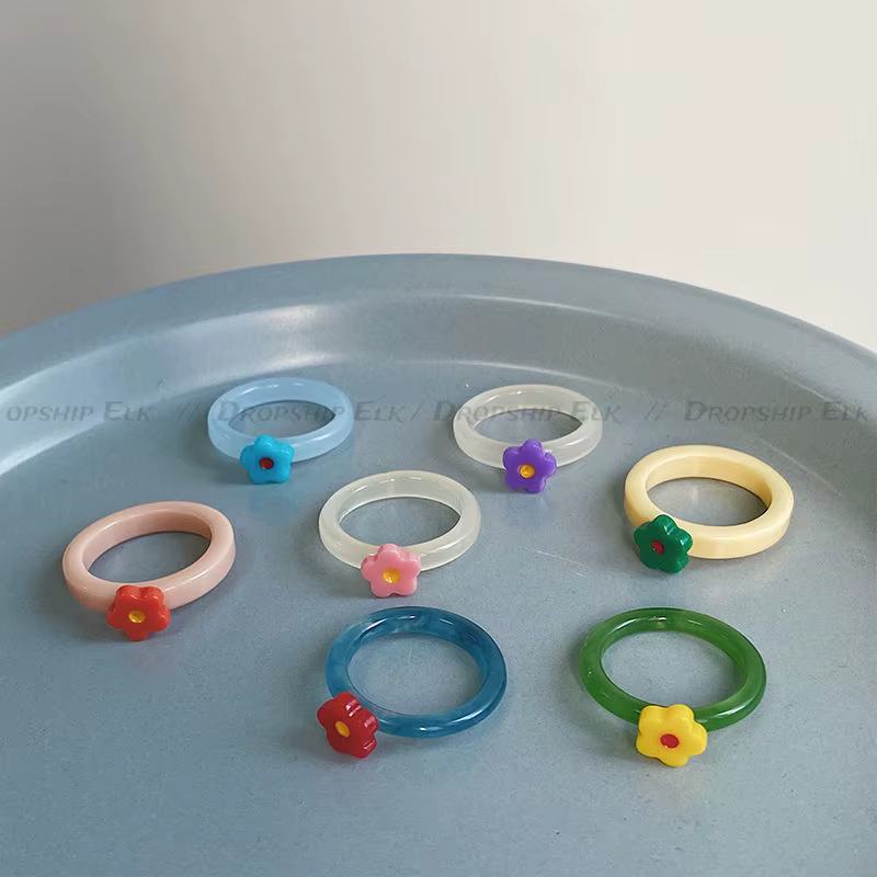 Bague en forme de cœur en émail coloré pour femmes et filles