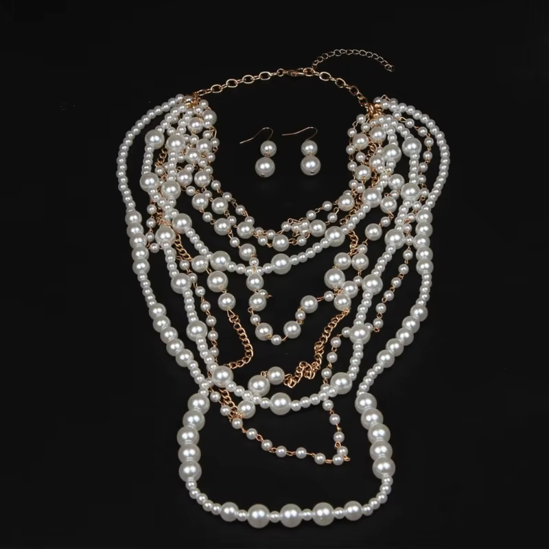 Ensemble élégant collier et boucles d'oreilles en perles faites à la main offrant des styles de style polyvalents