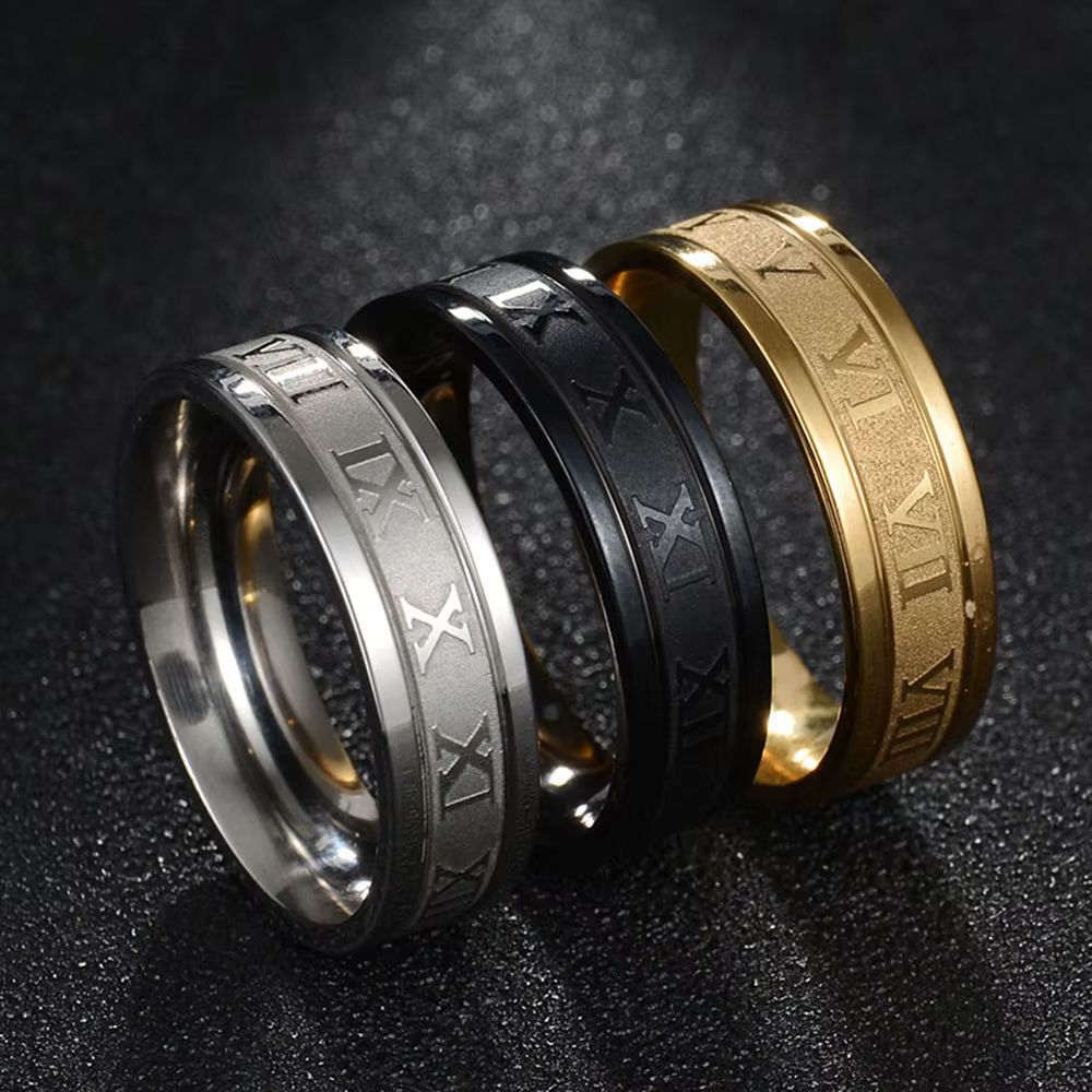 Seakissky classique mode acier inoxydable romain numérique hommes femmes bague Cool Punk haute qualité étanche bijoux pour cadeaux de fête