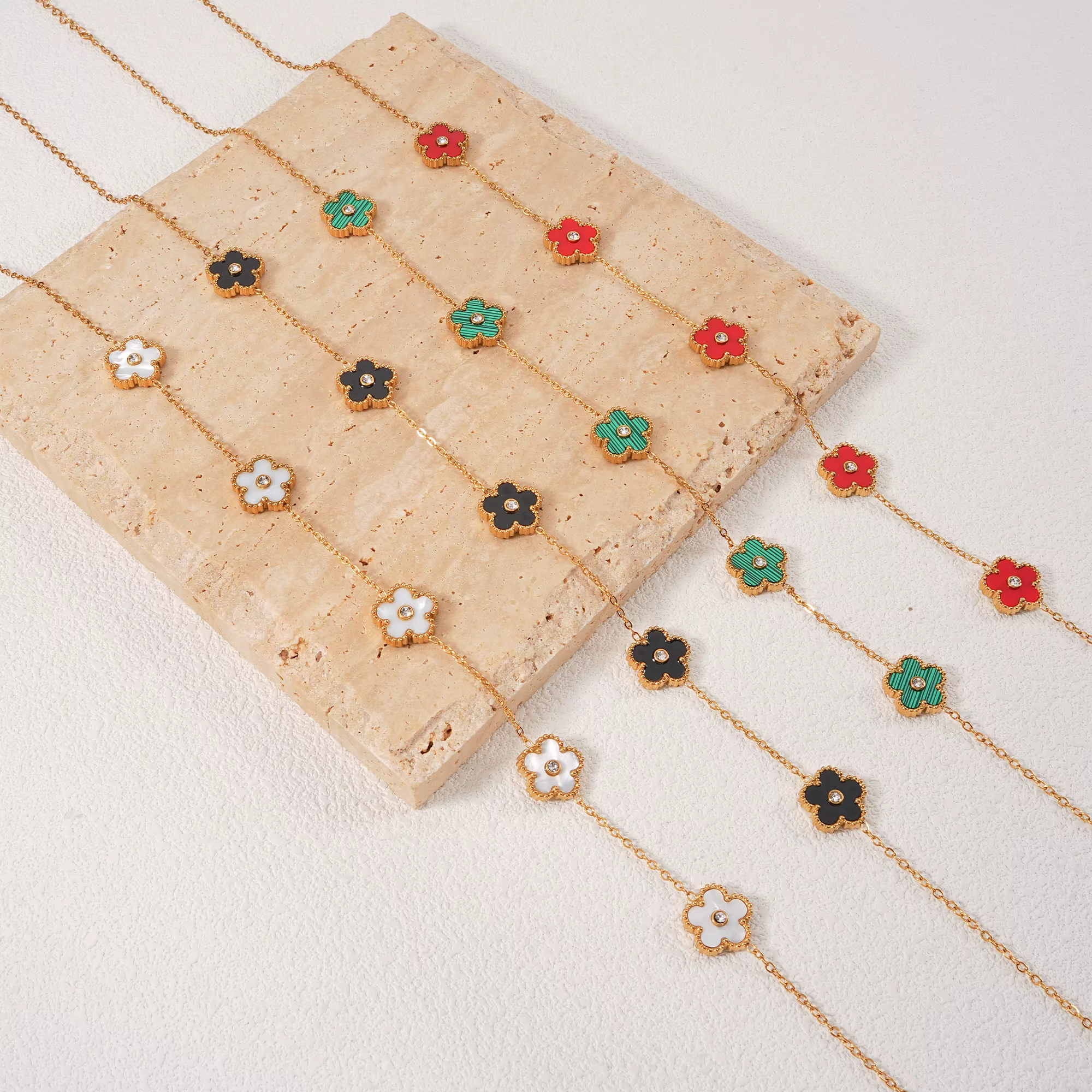 Collier Y vintage en or avec pendentif fleur pour femme