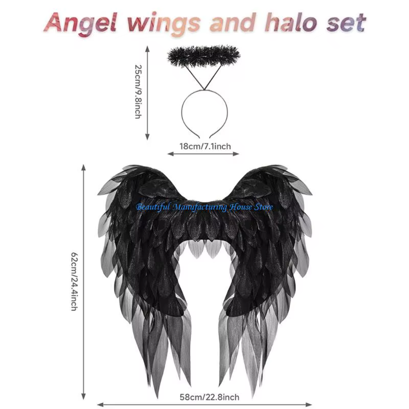 Costume d'ange E56A, aile d'ange bandeau Halos