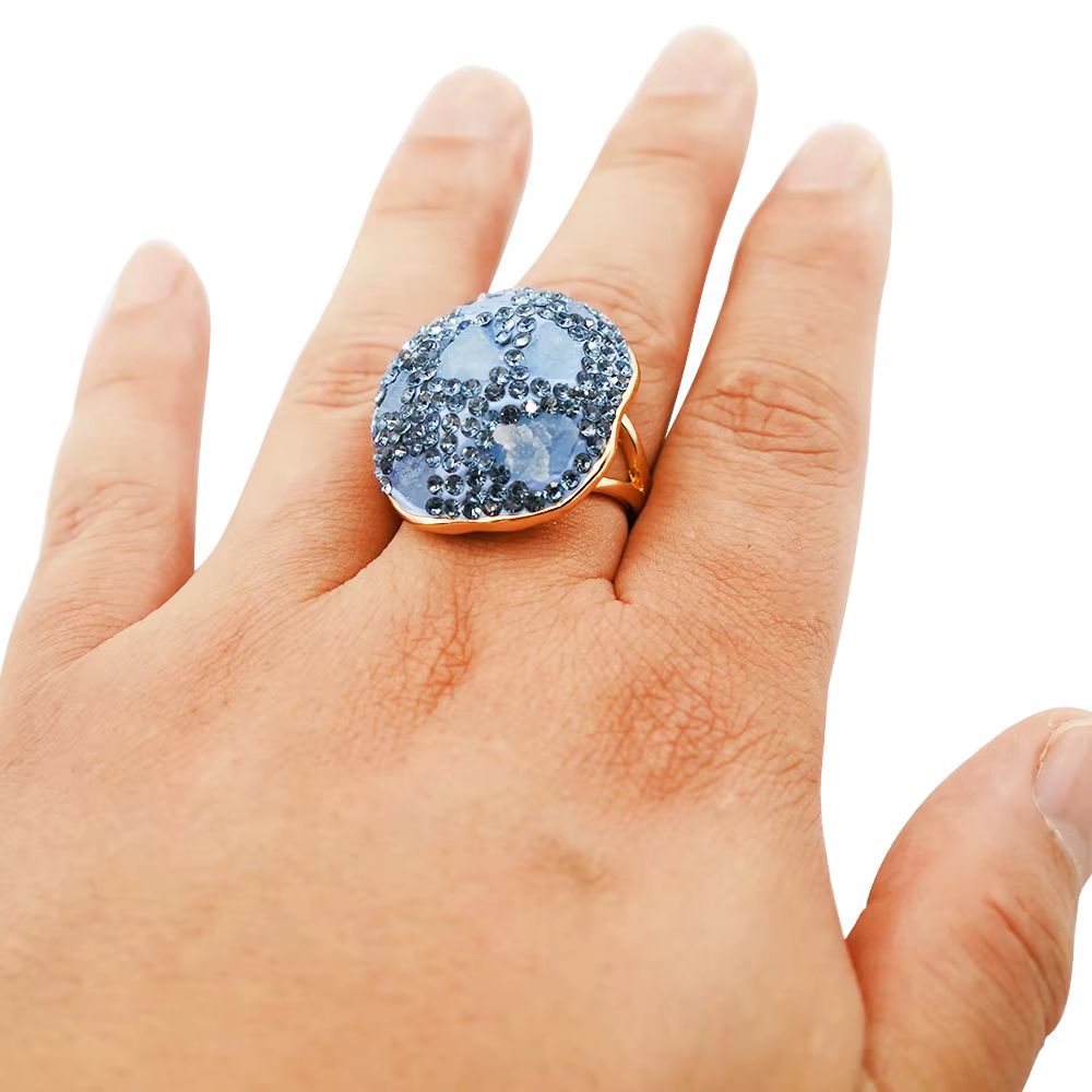 Bague ouverte aigue-marine irrégulière avec Micro incrustation pour femmes et filles