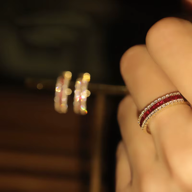 Boucles d'oreilles exquises en argent incrusté de rubis pour femmes